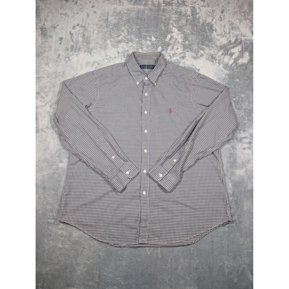 Ralph Lauren Shirt Mens XL Blue Check Cotton Long Sleeve Button Down Casual